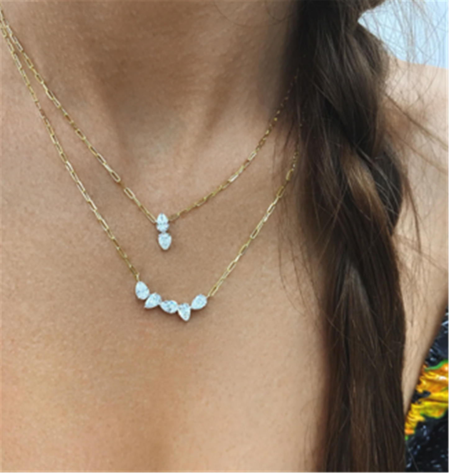 Phillips House Double Pear Shaped Diamond Necklace in 18k Yellow Gold & Platinum