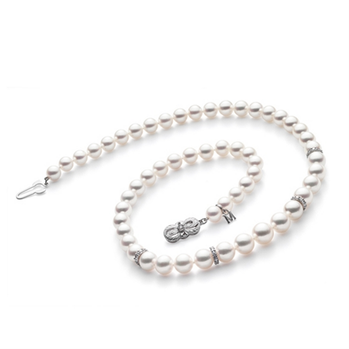 Mikimoto 18" Akoya Pearl Graduated Strand Necklace w/ Diamond Rondelles