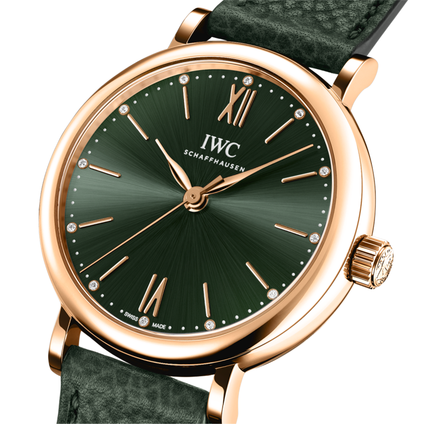 IWC Shaffhausen Portofino Automatic 34mm in 18k Gold w/ Green Dial & Calf Strap