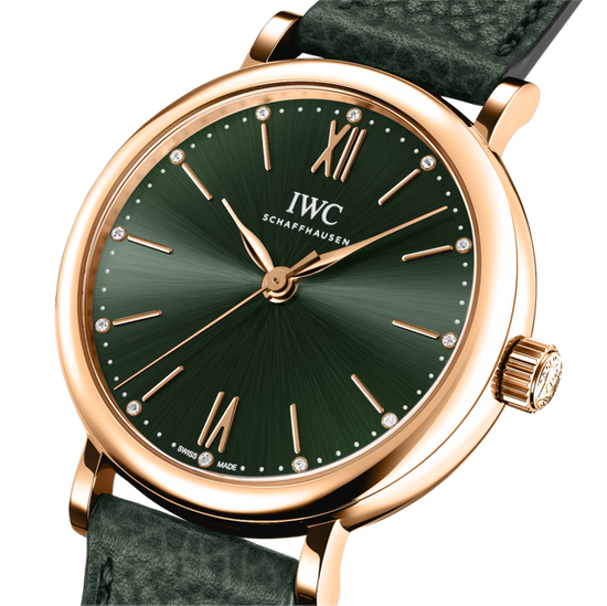 IWC Shaffhausen Portofino Automatic 34mm in 18k Gold w/ Green Dial & Calf Strap