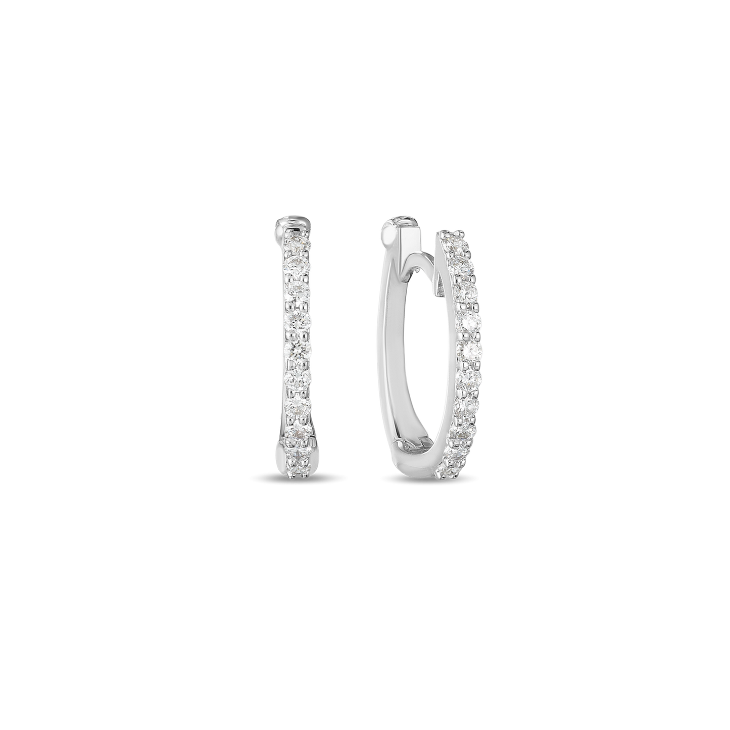 Roberto Coin Hoop Pavé Huggy Earrings in 18k White Gold & 1/5ct Diamonds