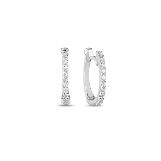 Roberto Coin Hoop Pavé Huggy Earrings in 18k White Gold & 1/5ct Diamonds