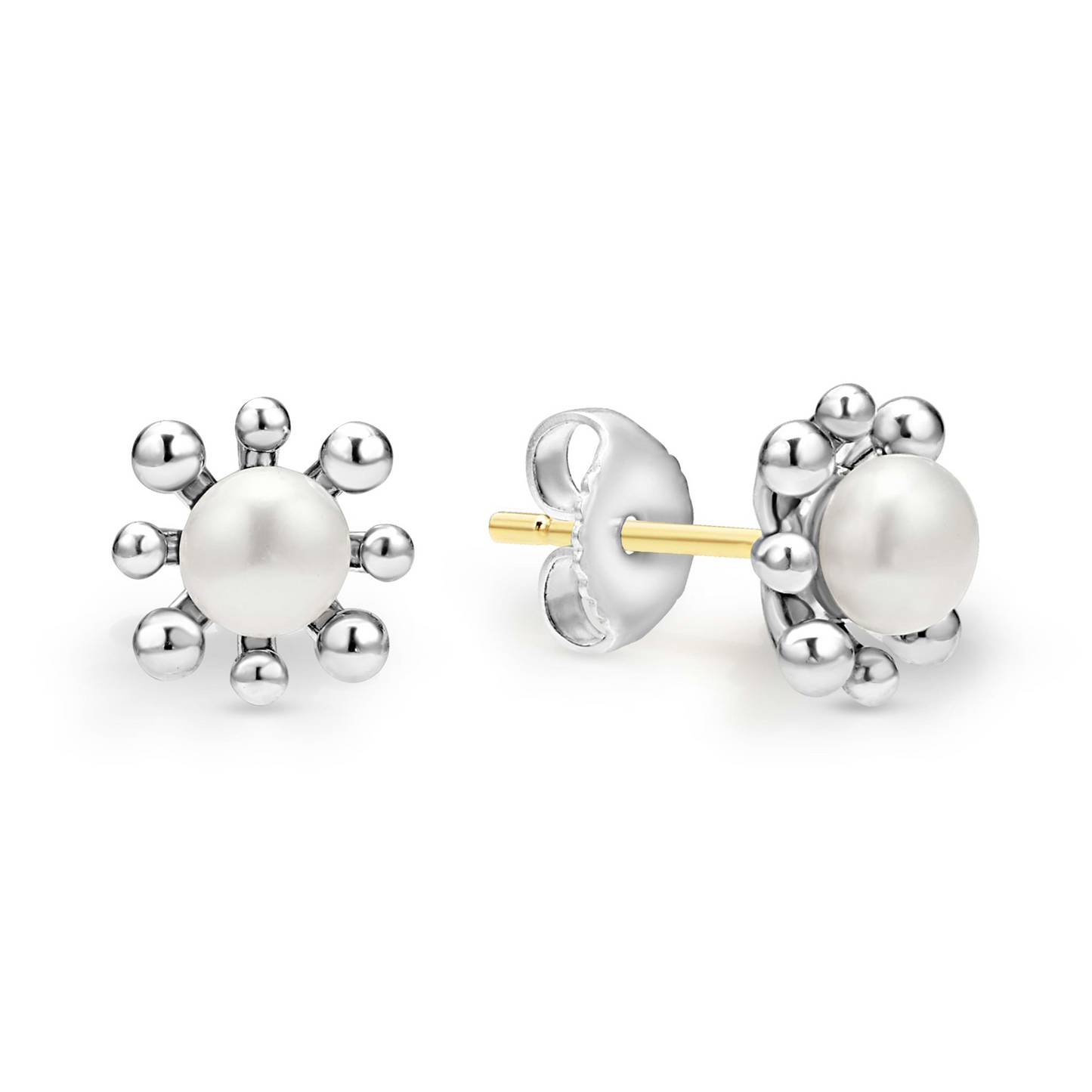 Lagos Fleur Pearl Stud Earrings in Sterling Silver