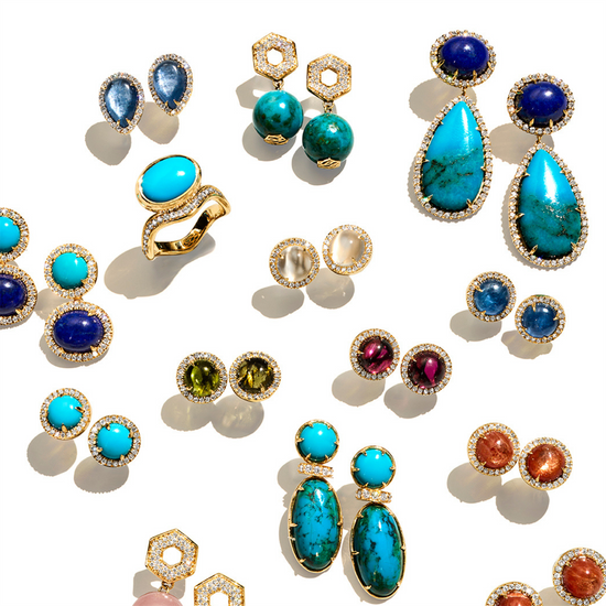 Jamie Turner Sparrow Aquamarine & Diamond Studs in 18k Yellow Gold