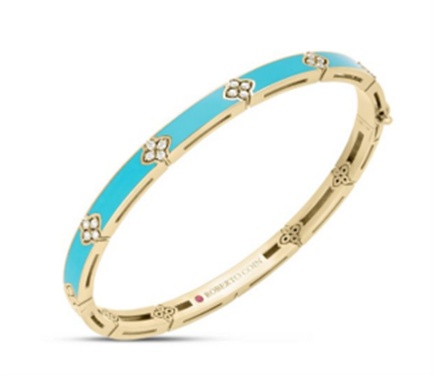 Roberto Coin 18k Yellow Gold Love In Verona Diamond & Cyan Enamel Bangle