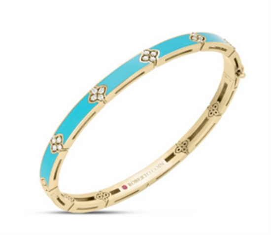 Roberto Coin 18k Yellow Gold Love In Verona Diamond & Cyan Enamel Bangle
