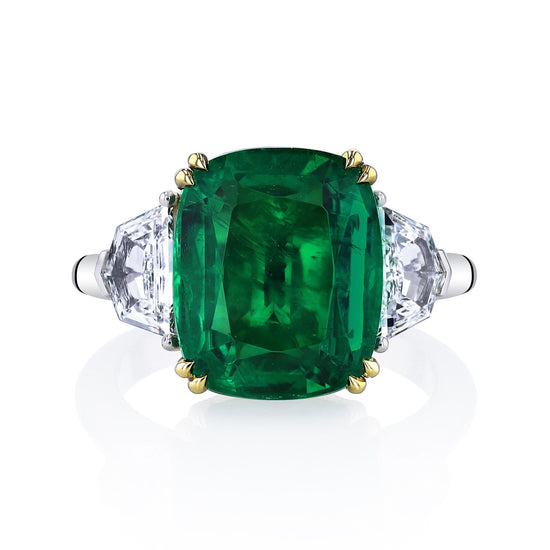 Joshua J Three-Stone 6ct Emerald Ring w/ Cadillac-Cut Diamonds