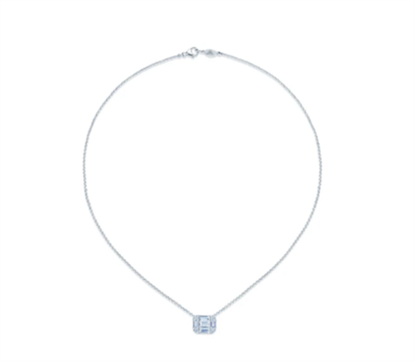 Kwiat Sunburst Emeral Cut Diamond Pendant in 18k White Gold