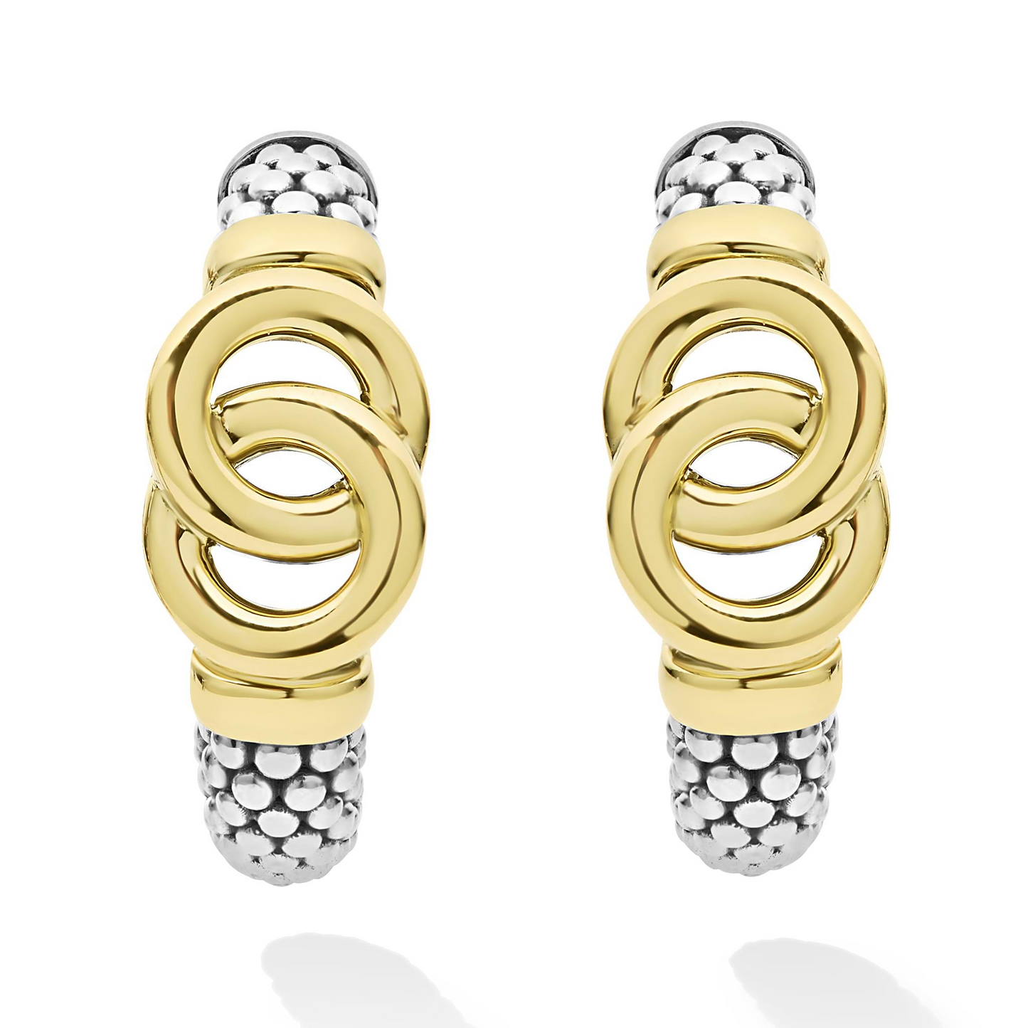 Lagos Two-Tone Interlocking Hoop Earrings in Sterling Silver and 18k Gold