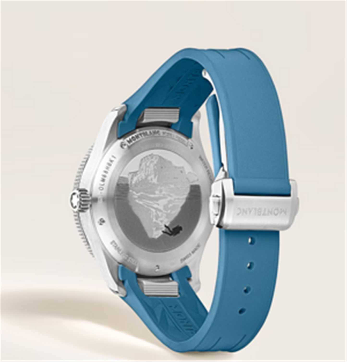 Montblanc Iced Sea Automatic Date 0 Oxygen w/ Blue Sfumato Glacier Dial & Blue Rubber Strap- 38mm