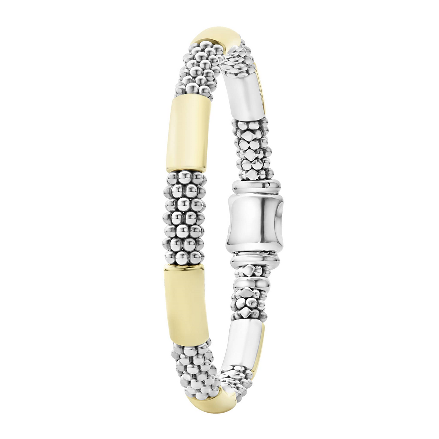 Lagos Two-Tone Station Caviar Bracelet in Sterling Silver and 18k Gold