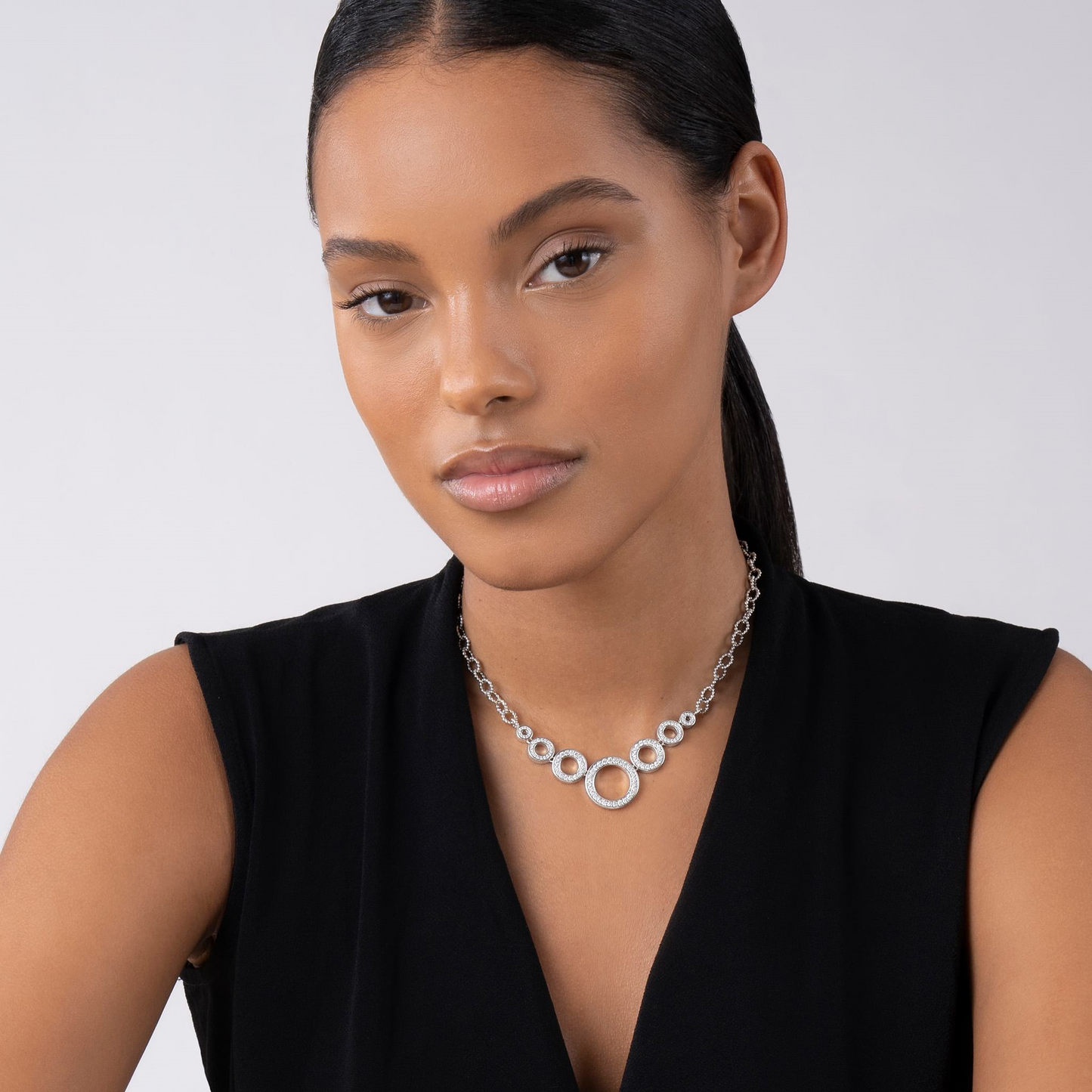 Lagos Seven Circle Diamond Link Necklace in Sterling Silver