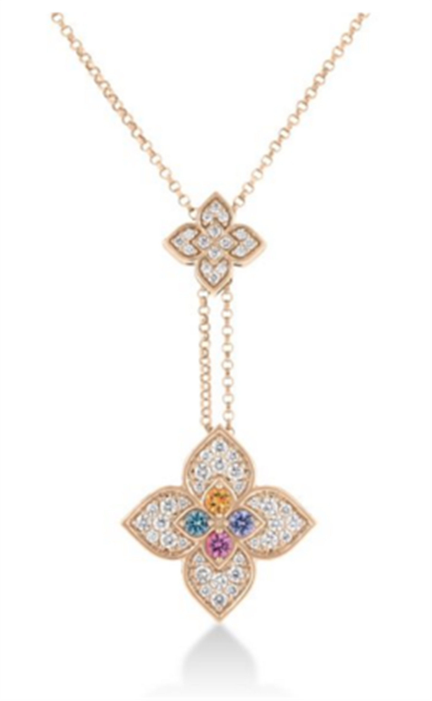 Roberto Coin Venetian Princess Carnival Pave Diamond & Mixed Stones Double Flower Lariat Necklace