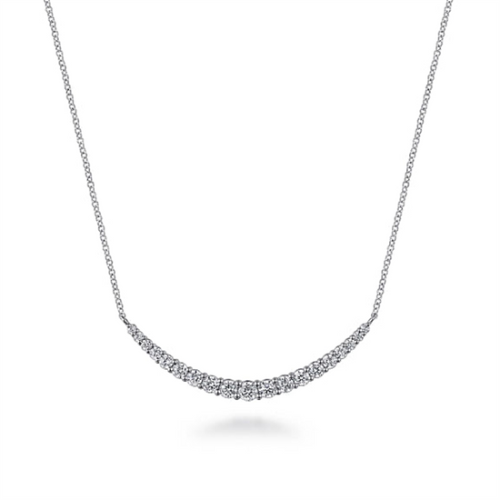 Gabriel & Co. White Gold Prong Set Diamond Bar Necklace
