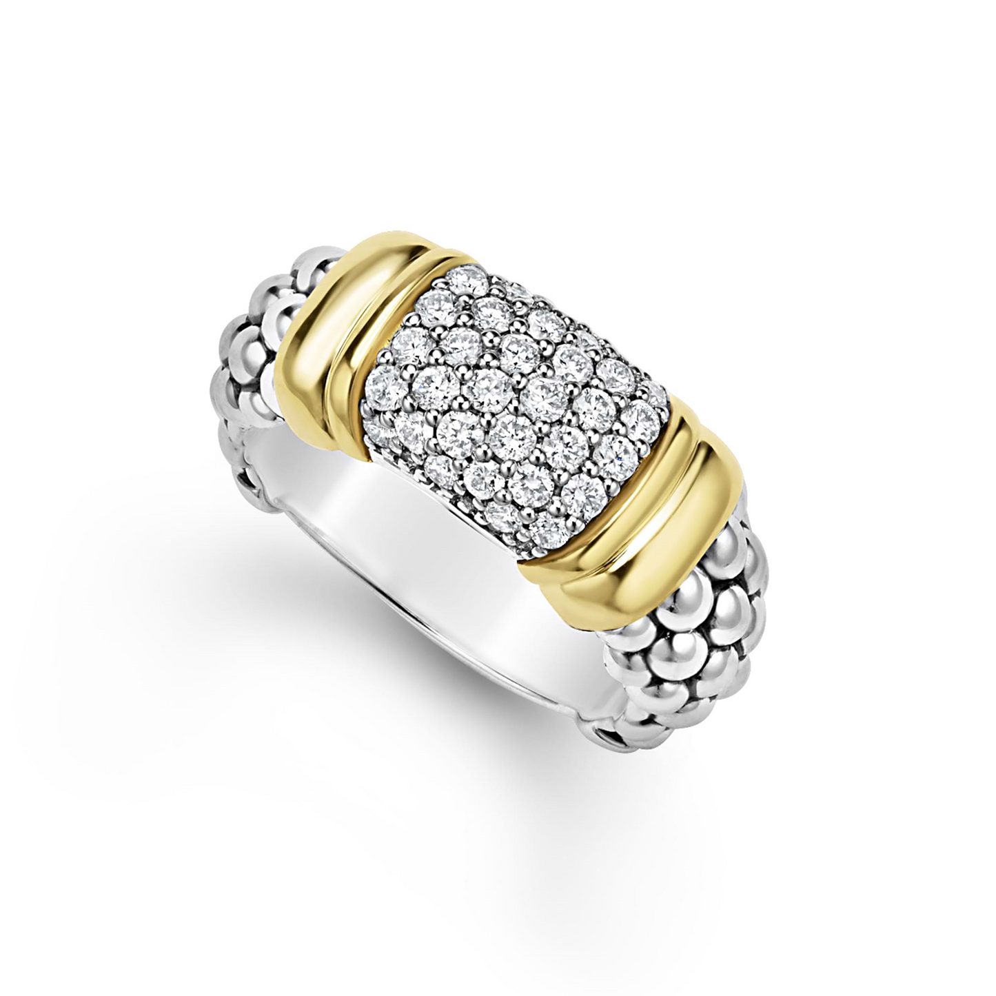 Lagos Two-Tone Caviar Diamond Ring in Sterling Silver and 18k Gold