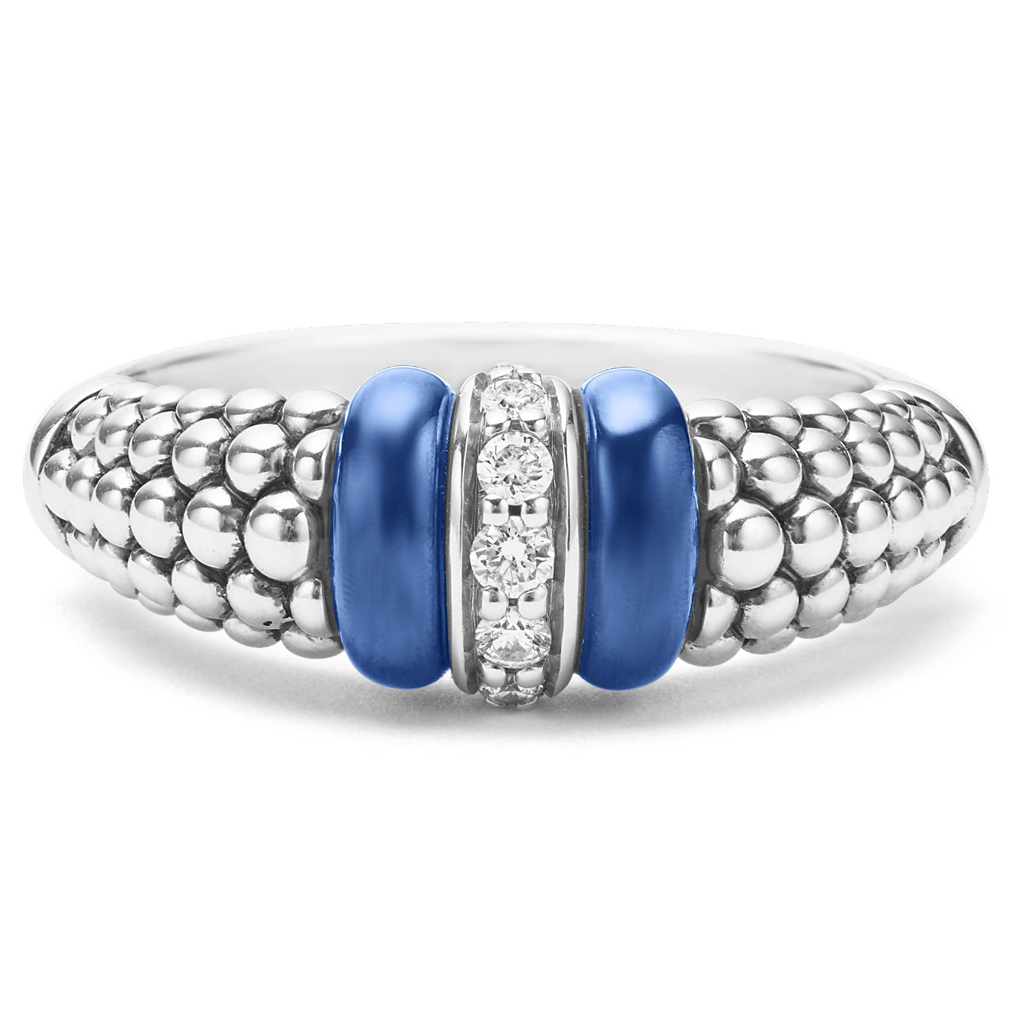 Lagos Ultramarine Ceramic and Diamond Caviar Ring in Sterling Silver