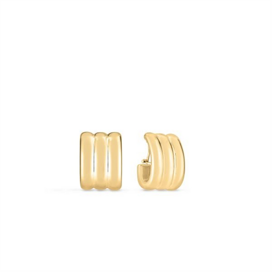 Roberto Coin 18k Yellow Designer Gold Wide Ridged Earrings