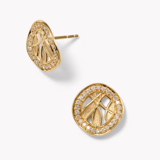 Jamie Turner River Studs w/ Diamonds  in 18k Yellow Gold