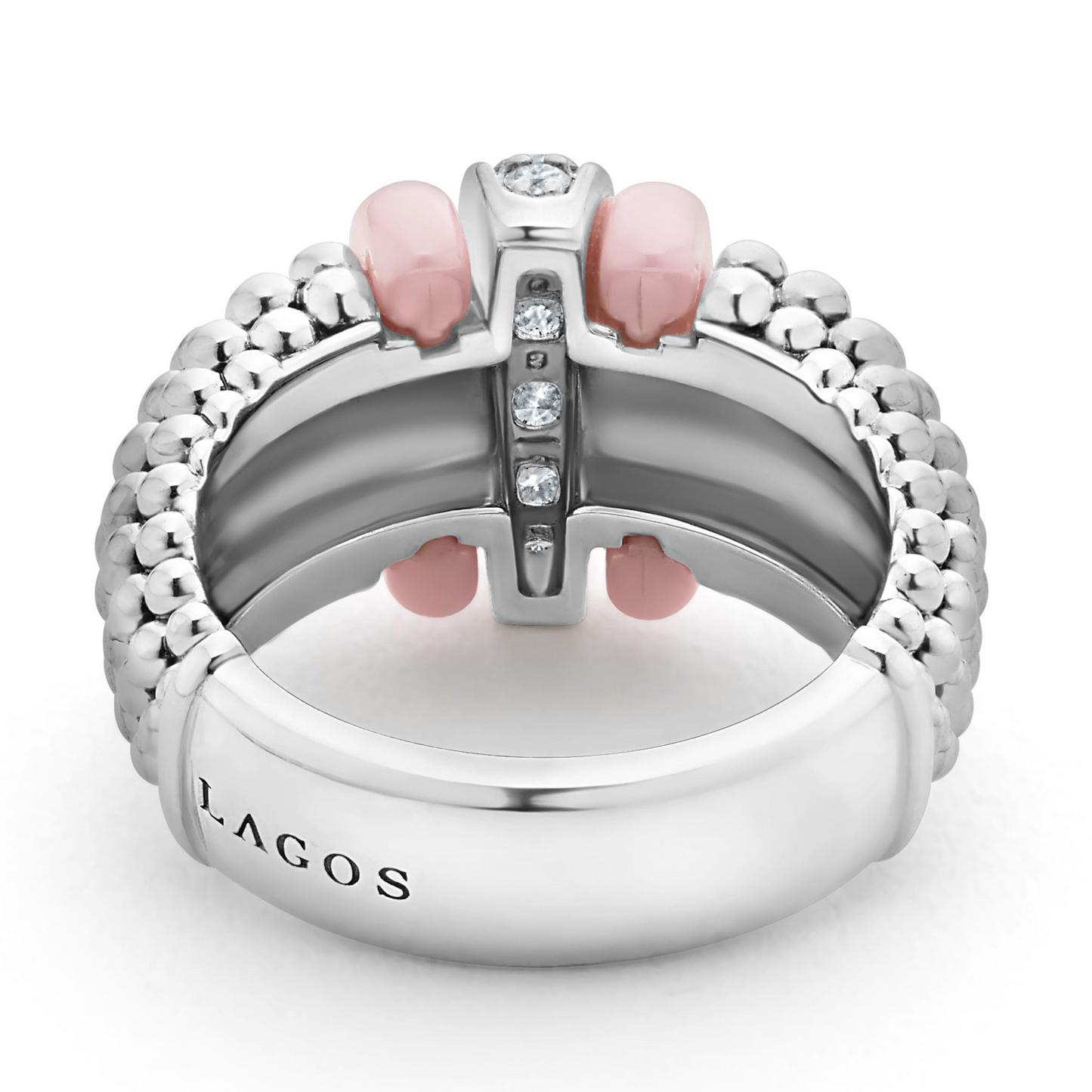 Lagos Pink Ceramic Caviar Diamond Ring in Sterling Silver