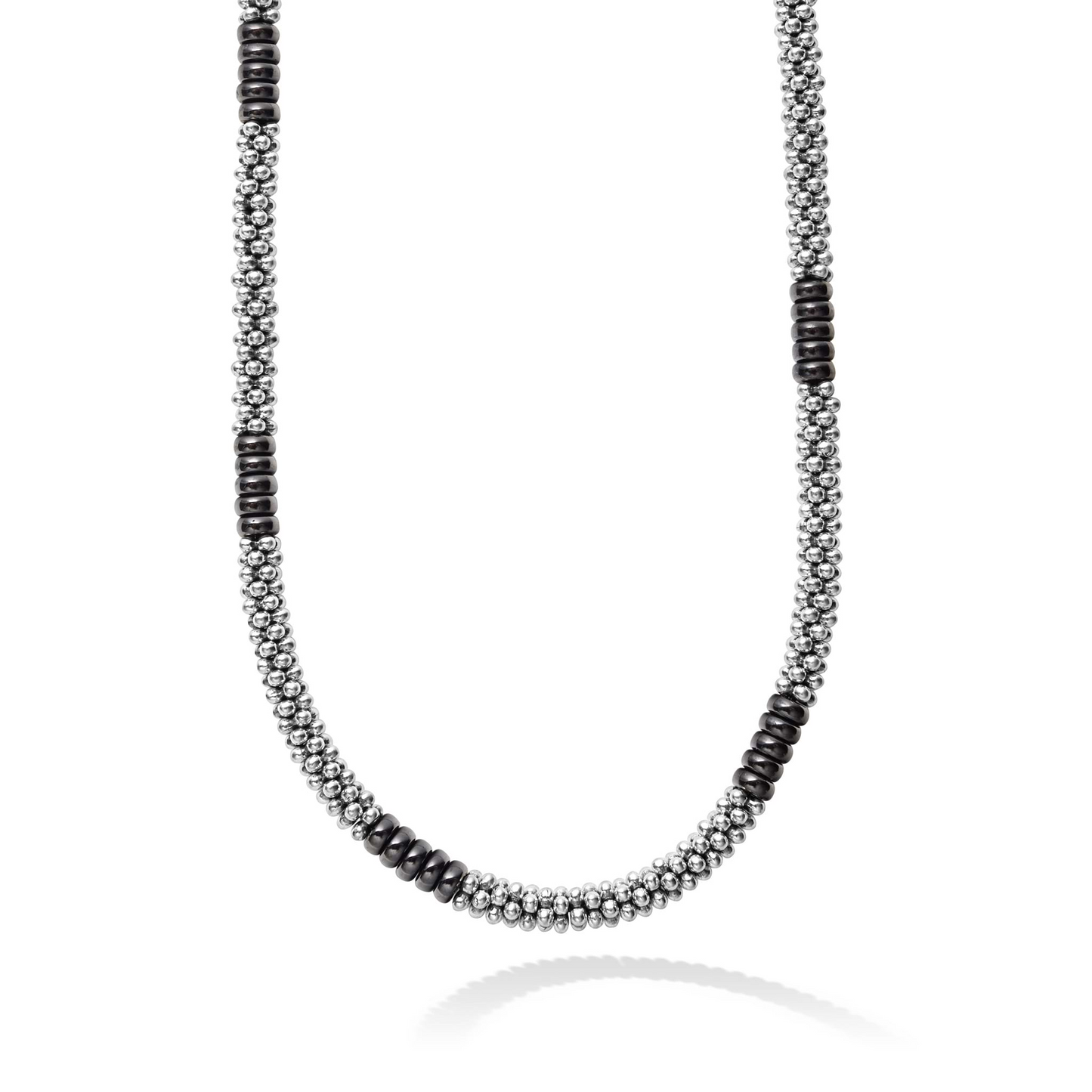 Lagos Black Silver Station Ceramic Beaded Necklace