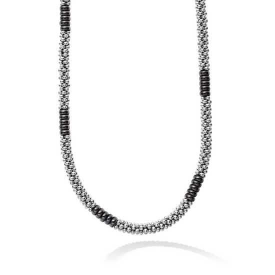 Lagos Black Silver Station Ceramic Beaded Necklace