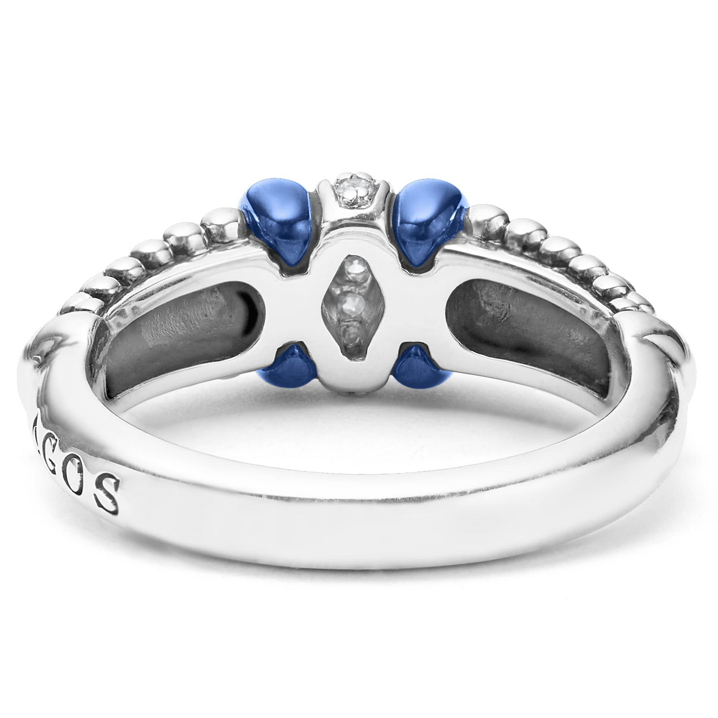Lagos Ultramarine Ceramic and Diamond Caviar Ring in Sterling Silver