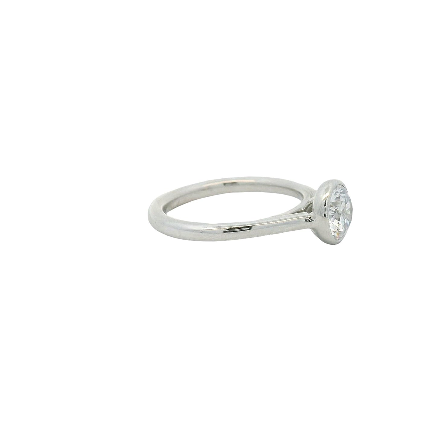 Round Bezel Set 18k White Gold Engagement Ring Setting