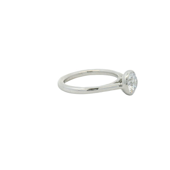 Round Bezel Set 18k White Gold Engagement Ring Setting