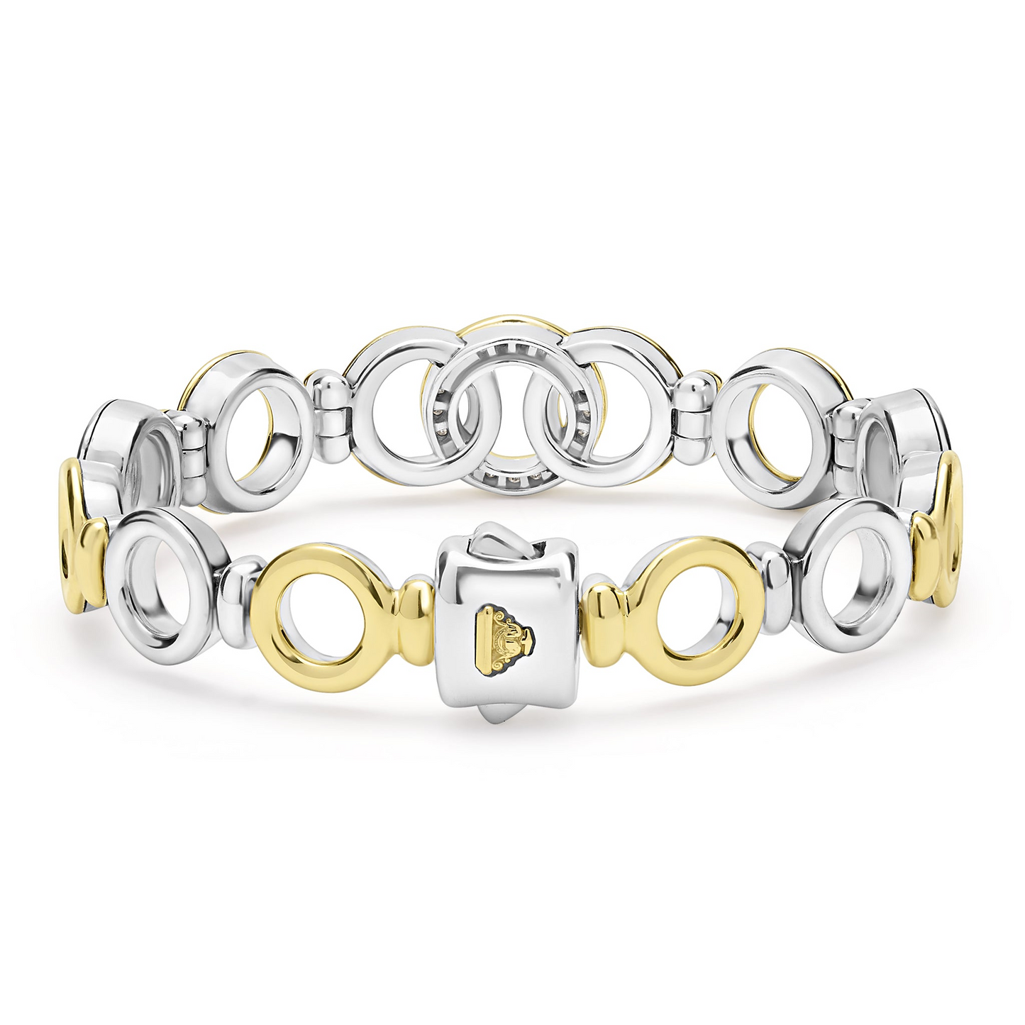 Lagos Two-Tone Diamond Interlocking Link Bracelet
