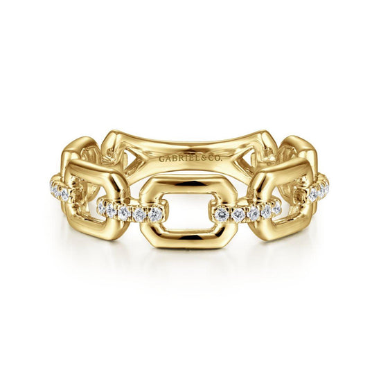 Gabriel & Co. Gold Chain Link Stackable Ring with Diamond Connectors