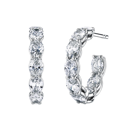 Joshua J Oval Diamond Hoop Earrings in 18k White Gold & 3ct Diamonds