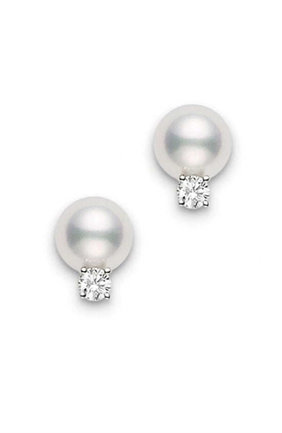 Mikimoto Akoya Cultured Pear & Diamondl Stud Earrings