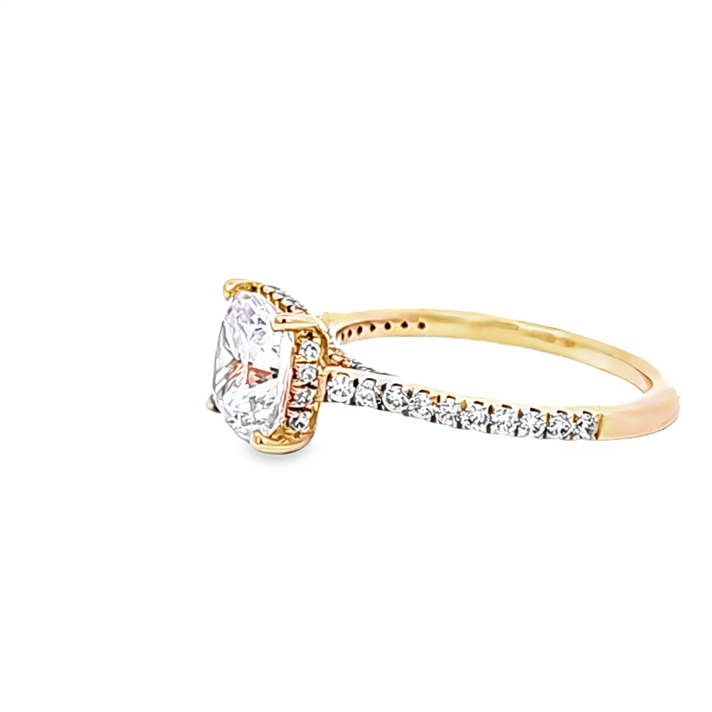 Cushion Cut w/ Hidden Halo Engagement Ring Setting  in 18k Rose Gold & 0.38ct Diamonds