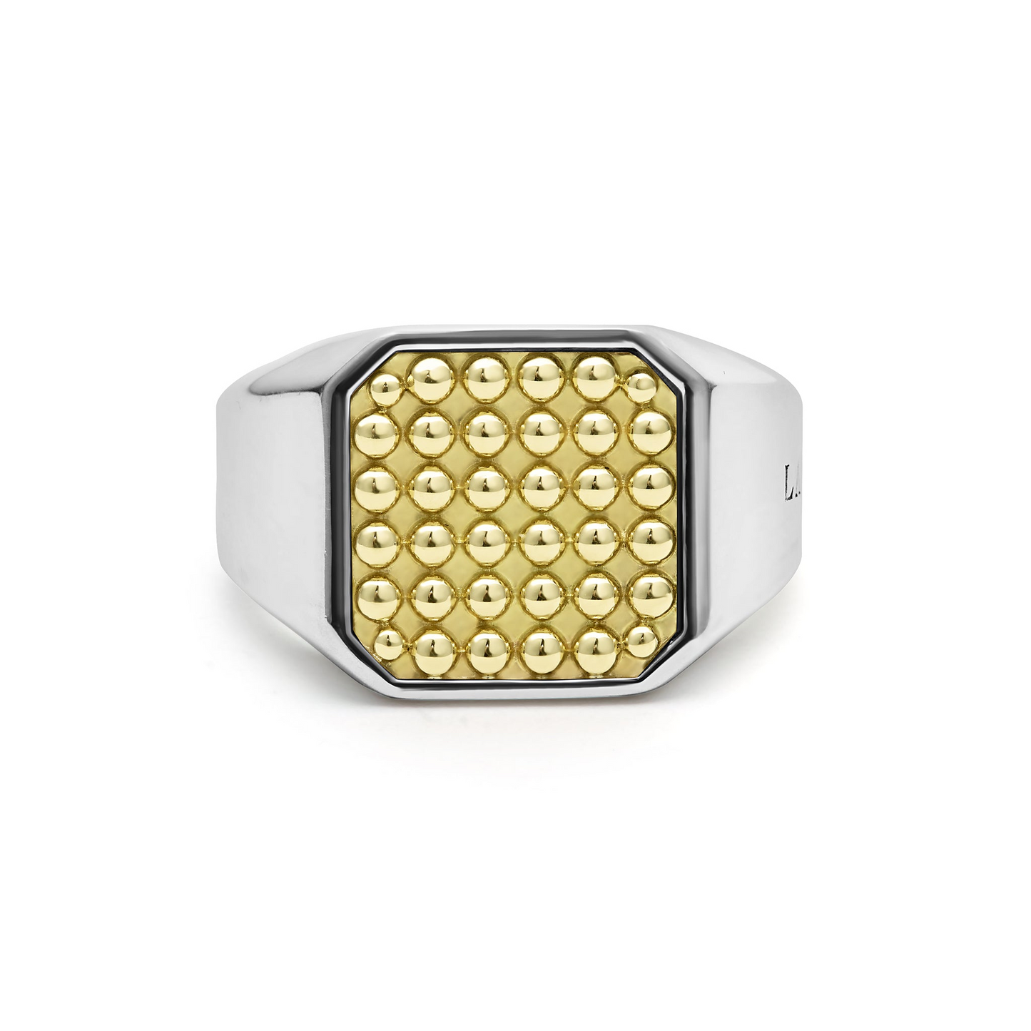 Lagos Two-Tone Caviar Beaded Square Ring in Sterling Silver & 18k Gold