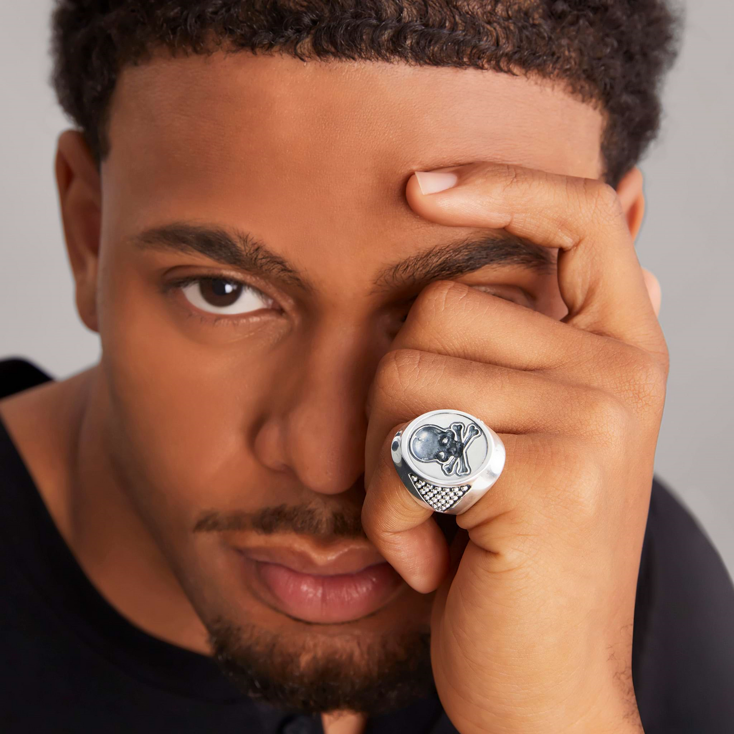 Lagos Silver Skull Signet Ring in Sterling Silver