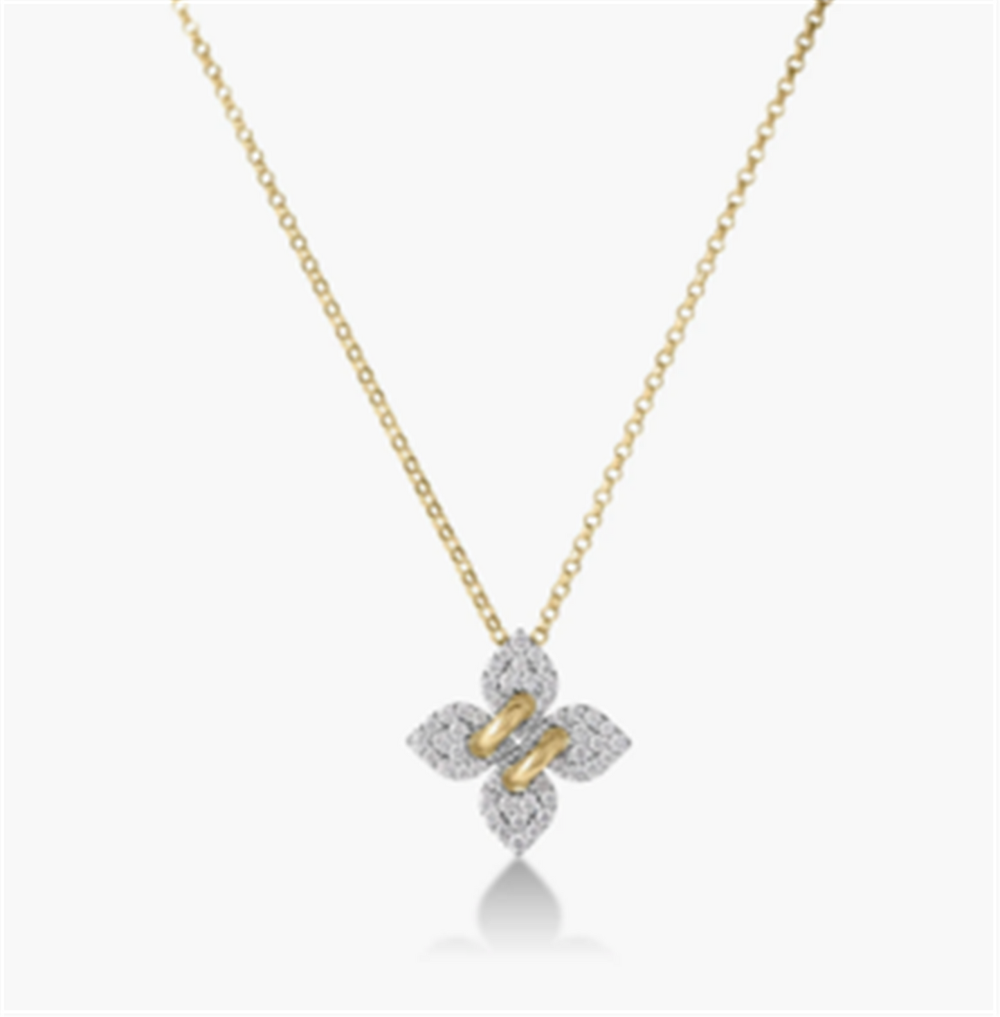 Roberto Coin Love in Verona Small Pave Diamond Flower Necklace in 18k Two-Tone