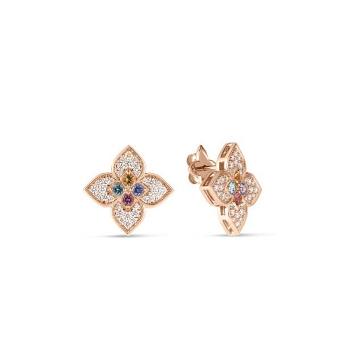 Roberto Coin Venetian Princess Carnavale Small Pavé Mixed Stone Flower Earrings