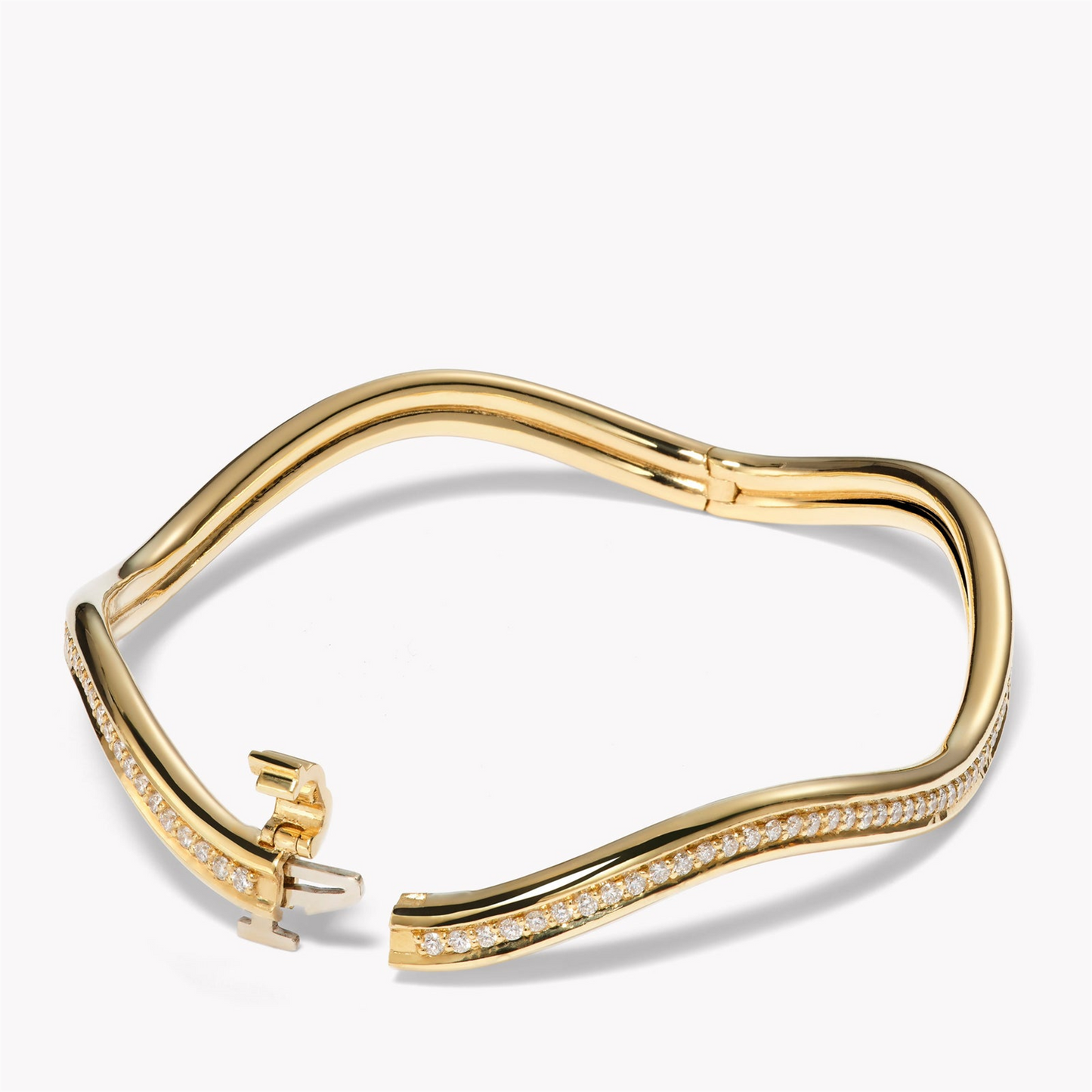 Jamie Turner Yellow Gold Hinged Curve Bangle with Diamonds
