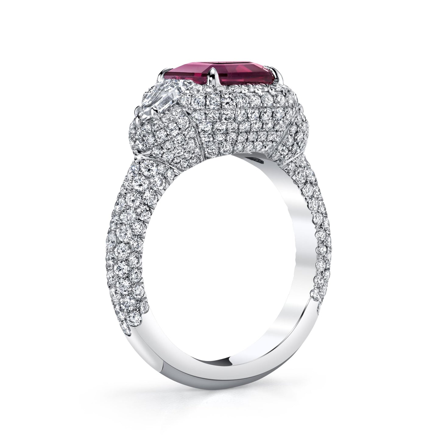 Joshua J Platinum 3.5ct Asscher-Cut Ruby w/ Diamond Halo & Bombay Shank