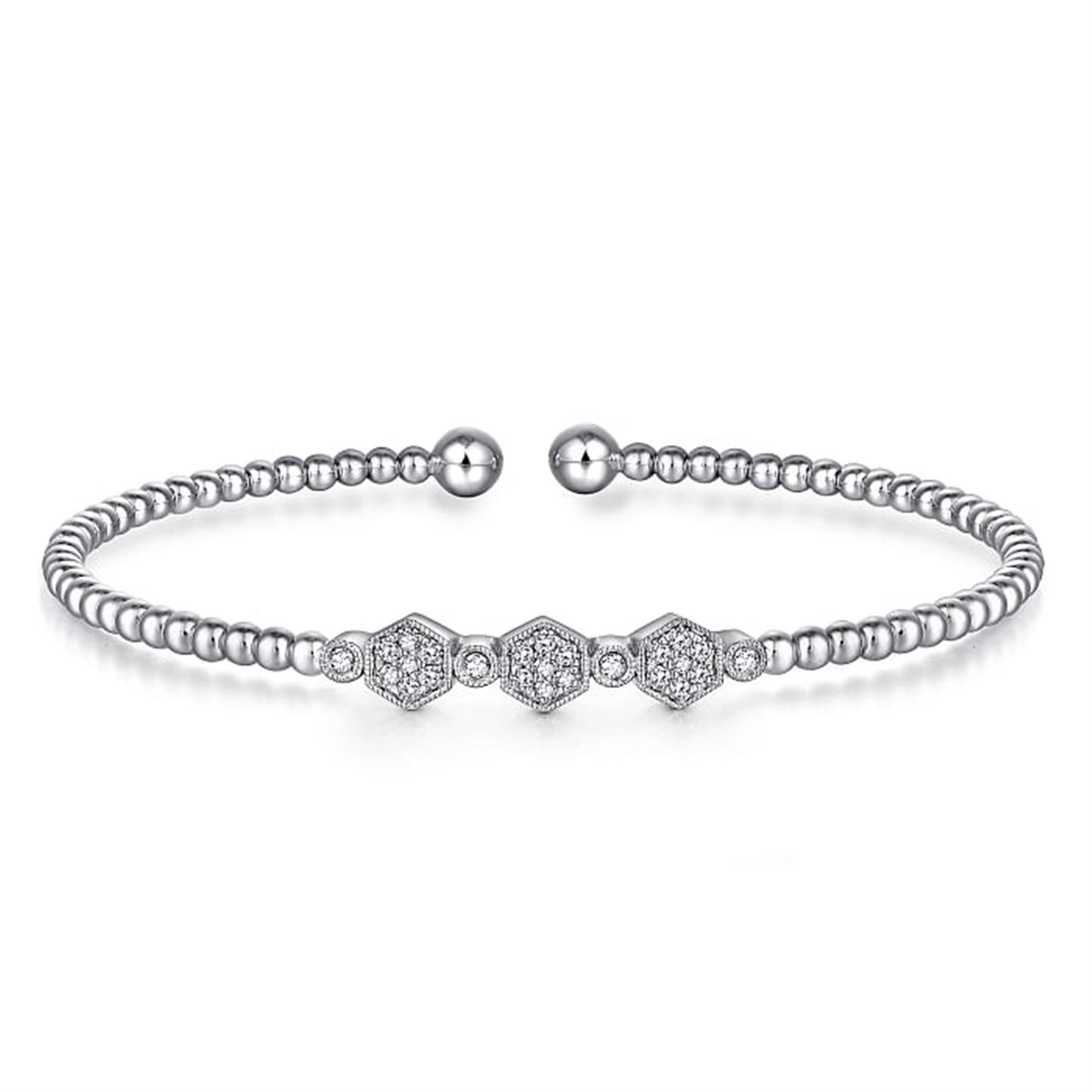 Gabriel & Co. Bujukan Bead Cuff Bracelet with Cluster Diamond Hexagon Stations