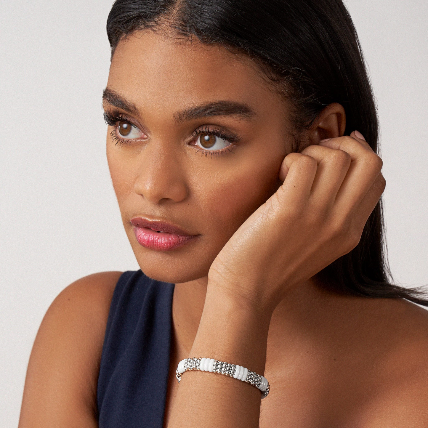 Lagos White Ceramic Caviar Beaded Bracelet