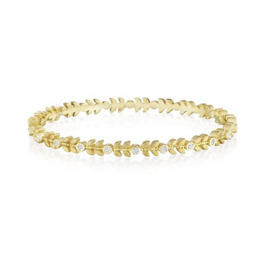 Penny Preville Petite Leaf & Diamond Bangle in 18k Yellow Gold