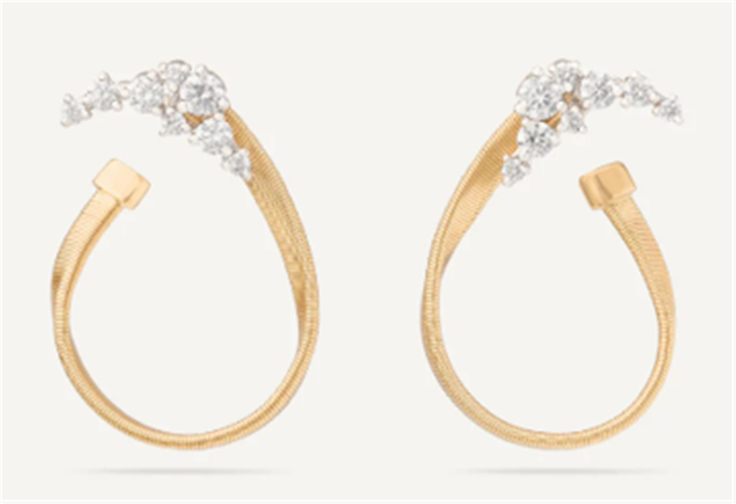 Marco Bicego Marrakech Open Hoop w/Diamond Clusters Earrings in 18k Two-Tone Gold