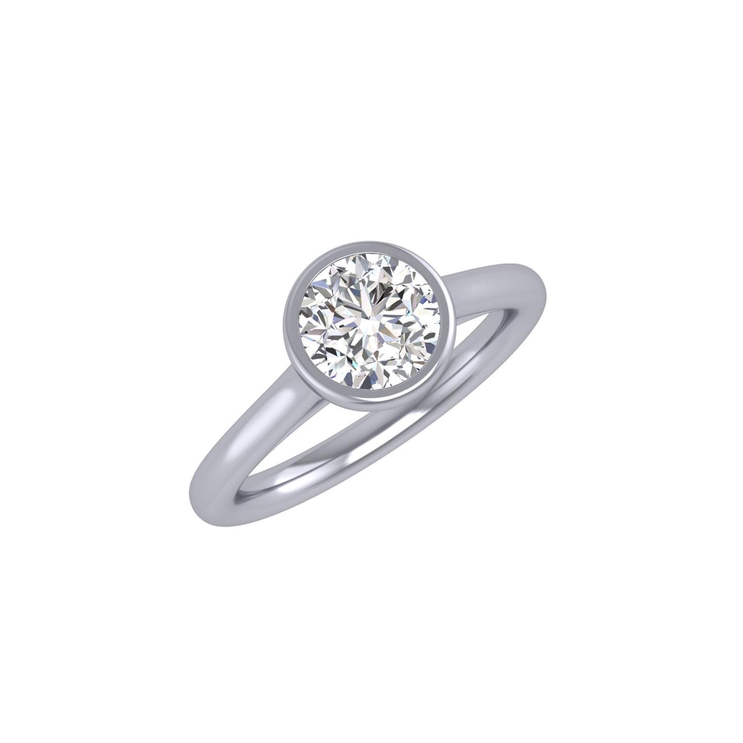 Round Bezel Set 18k White Gold Engagement Ring Setting