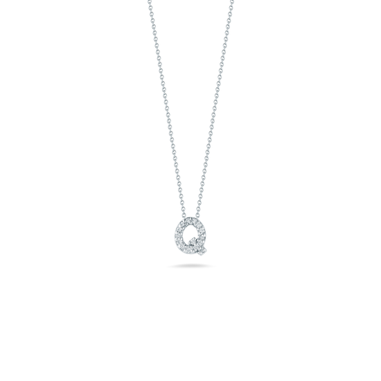 Roberto Coin Love Letter Q Necklace in 18k White Gold & 0.07ct Diamonds