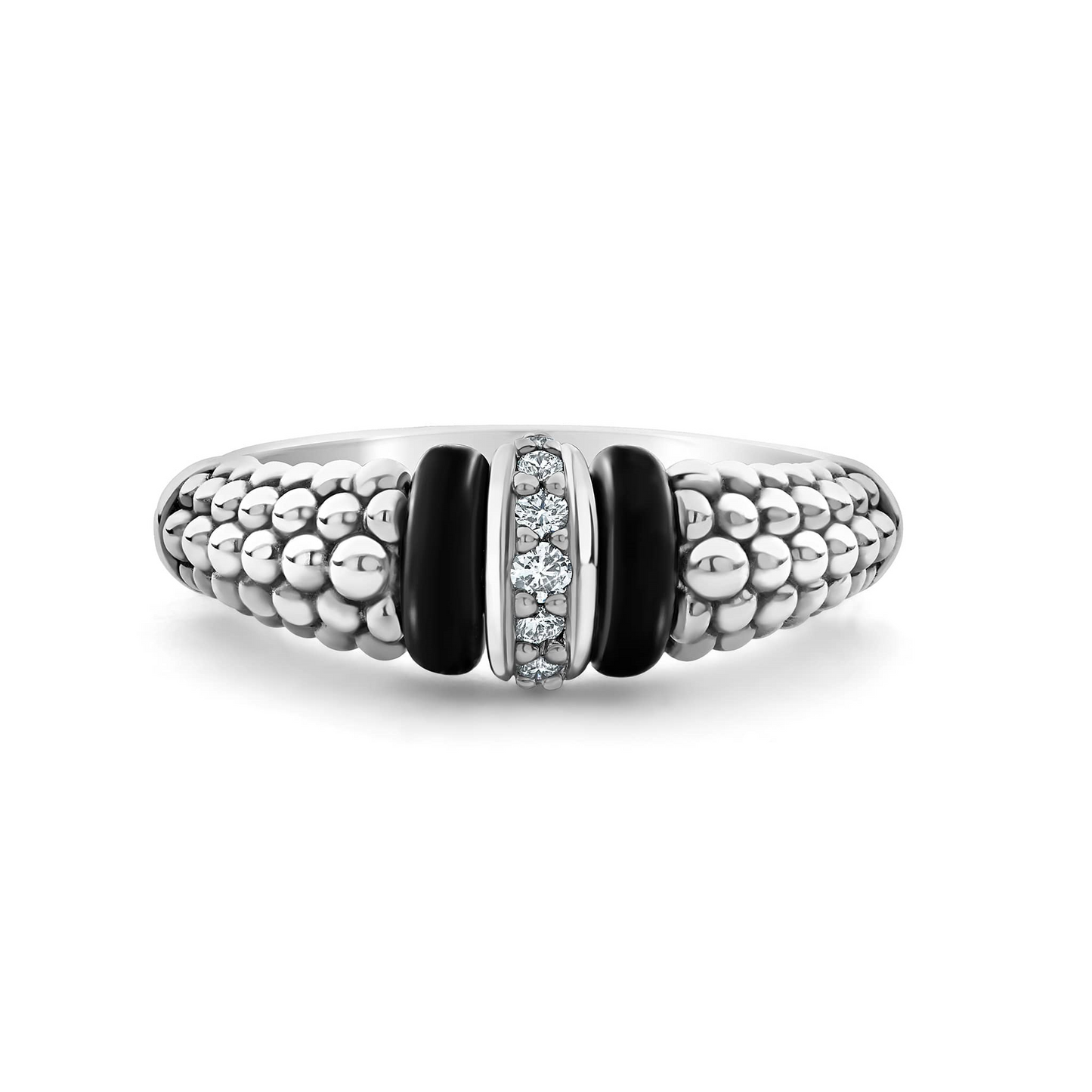 Lagos Black Ceramic and Caviar Diamond Ring in Sterling Silver