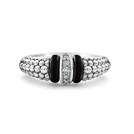 Lagos Black Ceramic and Caviar Diamond Ring in Sterling Silver