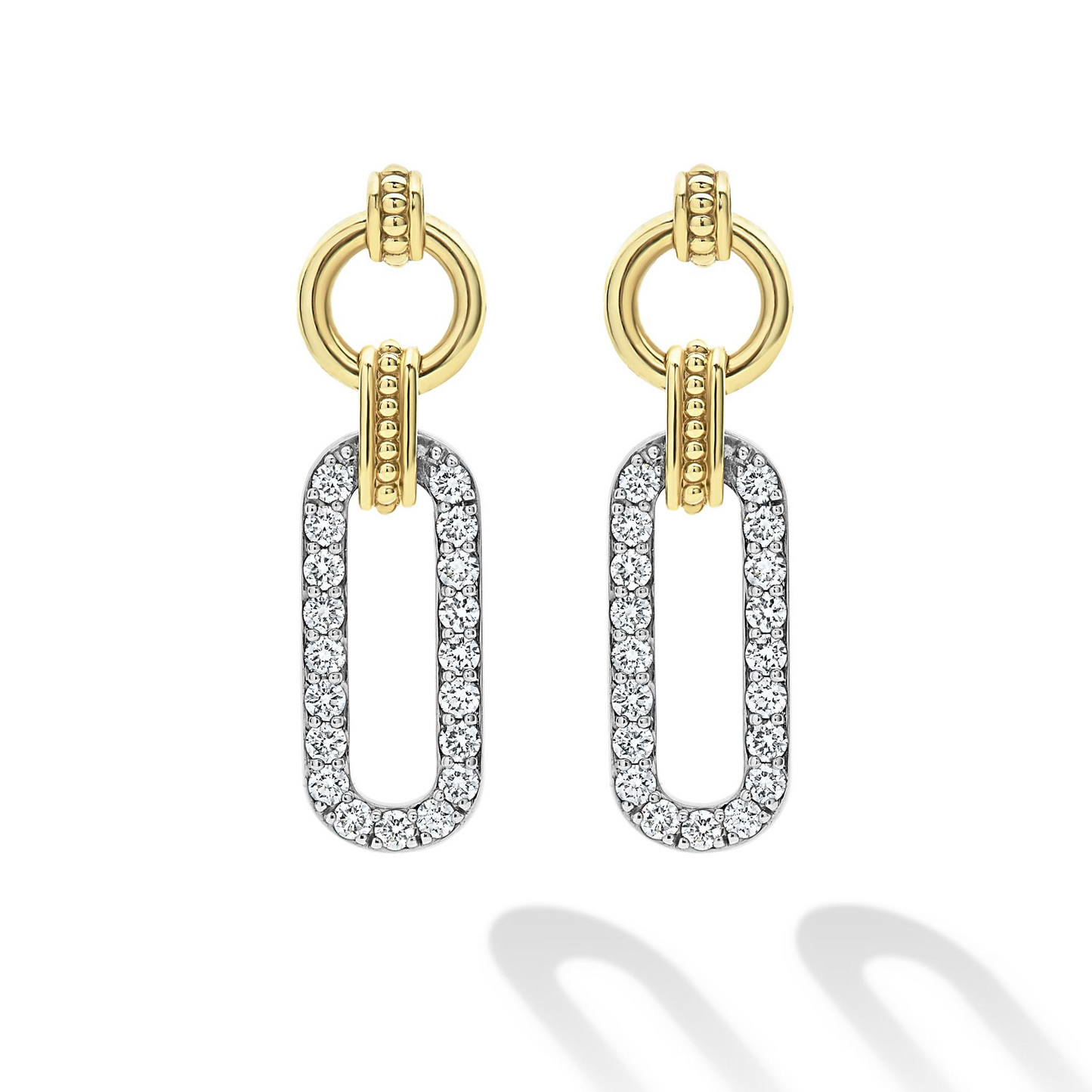 Lagos Two-Tone Link Diamond Drop Earrings in Sterling Silver and 18k Gold