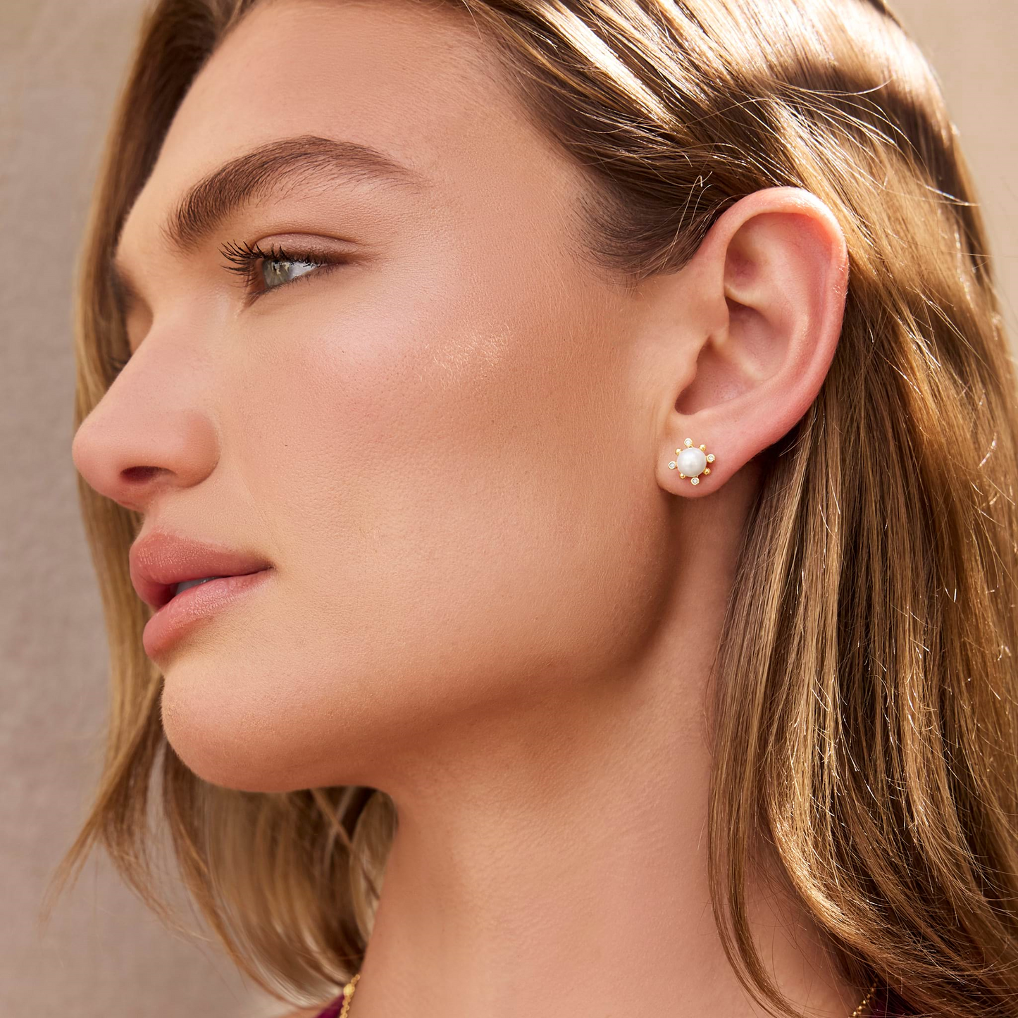 Lagos Fleur Pearl w/ Diamonds Stud Earrings in 18k Gold