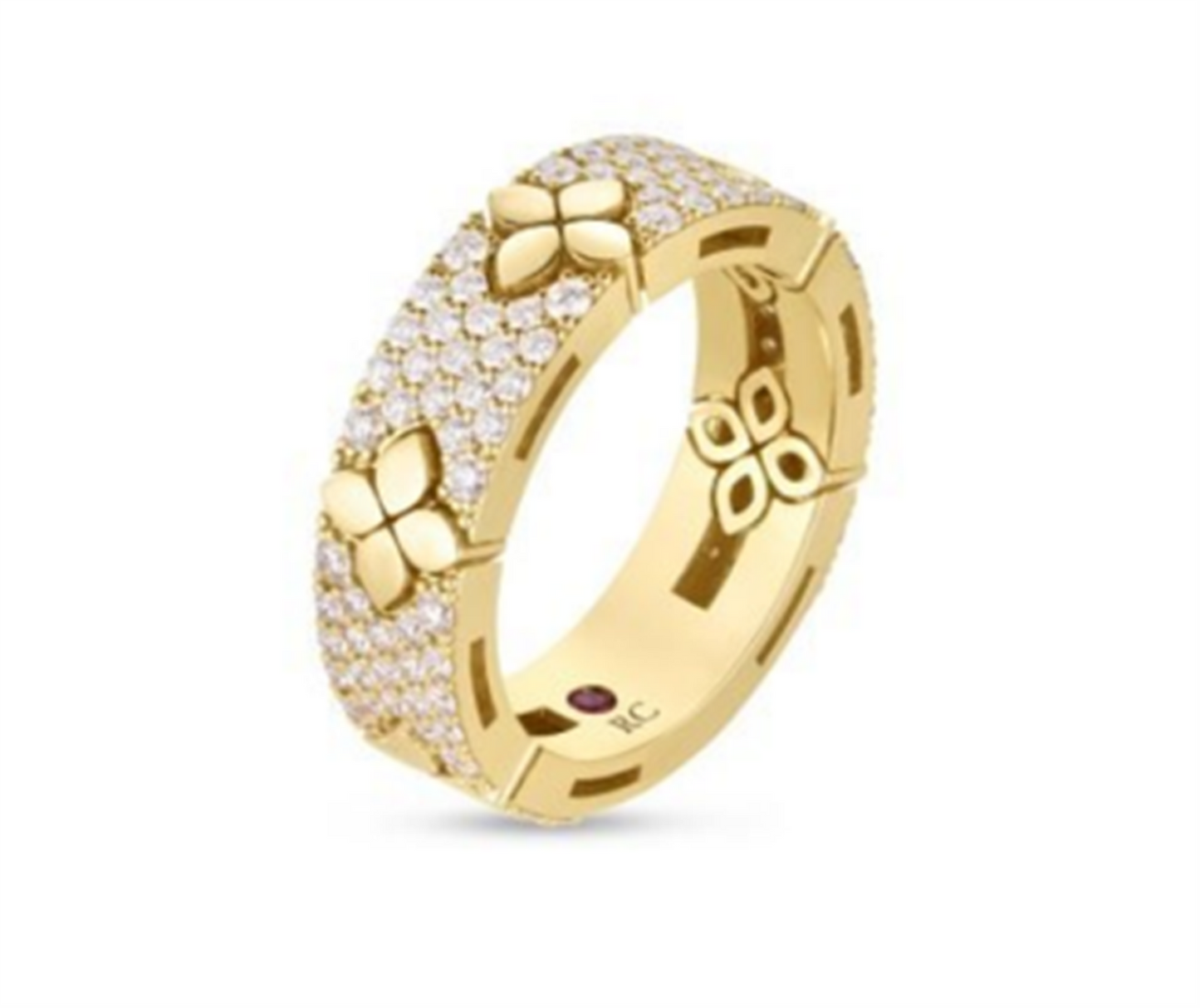 Roberto Coin Love In Verona Pave Diamond & Polished Flower Ring in 18k Gold